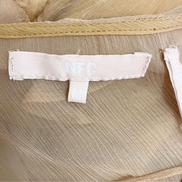 NWT New Friends Colony Maya Tan Chiffon Ruffled Lace-Up Maxi Dress Size Medium - Picture 8 of 13